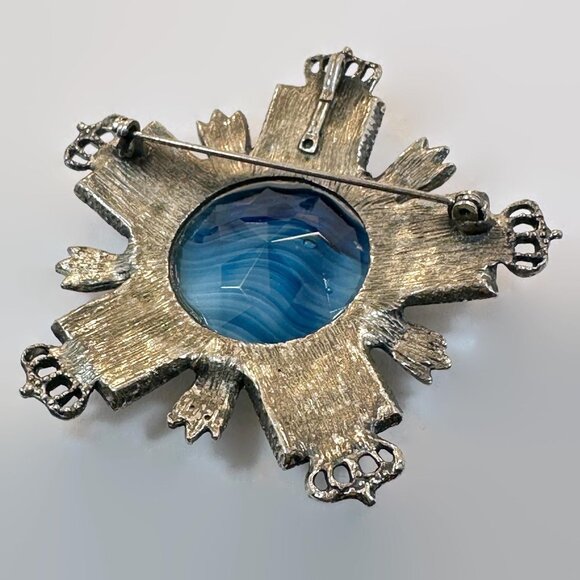 Scottish Brooch, Pendant, Victorian Revival, Faux Agate, Blue, Heraldic - Picture 4 of 4